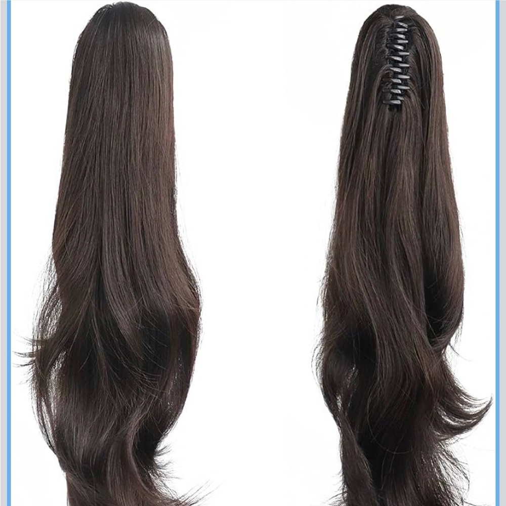 Ponytail Extension,24" Dark Brown Claw Clip Hair Extensions for Women Straight